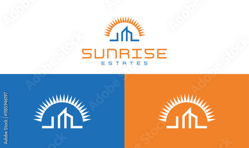 Sunrise, sunrise estate, sunrise estate logo, real estate logo, minimal logo, minimal real estate logo, rising logo, building logo, sun logo, construction company logo, educational logo