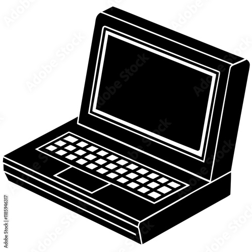 portable computer, computer, laptop silhouette vector icon illustration on white background