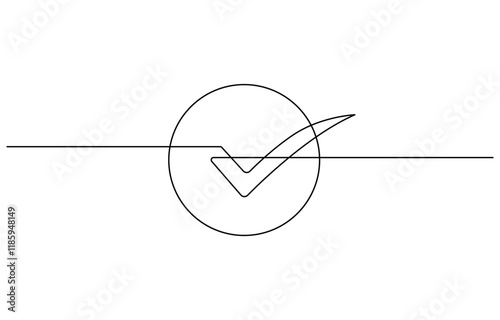 Continuous line is creating the shape of a check mark, One continuous line drawing check mark, Vector illustration of check mark continuous one line drawing