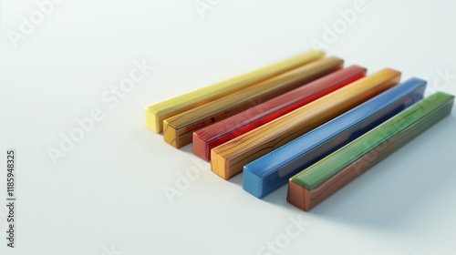 A polished wooden xylophone, with colorful bars, isolated against a clean white background.