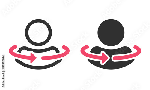 Person man truing spinning around icon vector simple pictogram graphic silhouette illustration set, line stroke outline user head rotation sign symbol solid, human authentication image clip art

