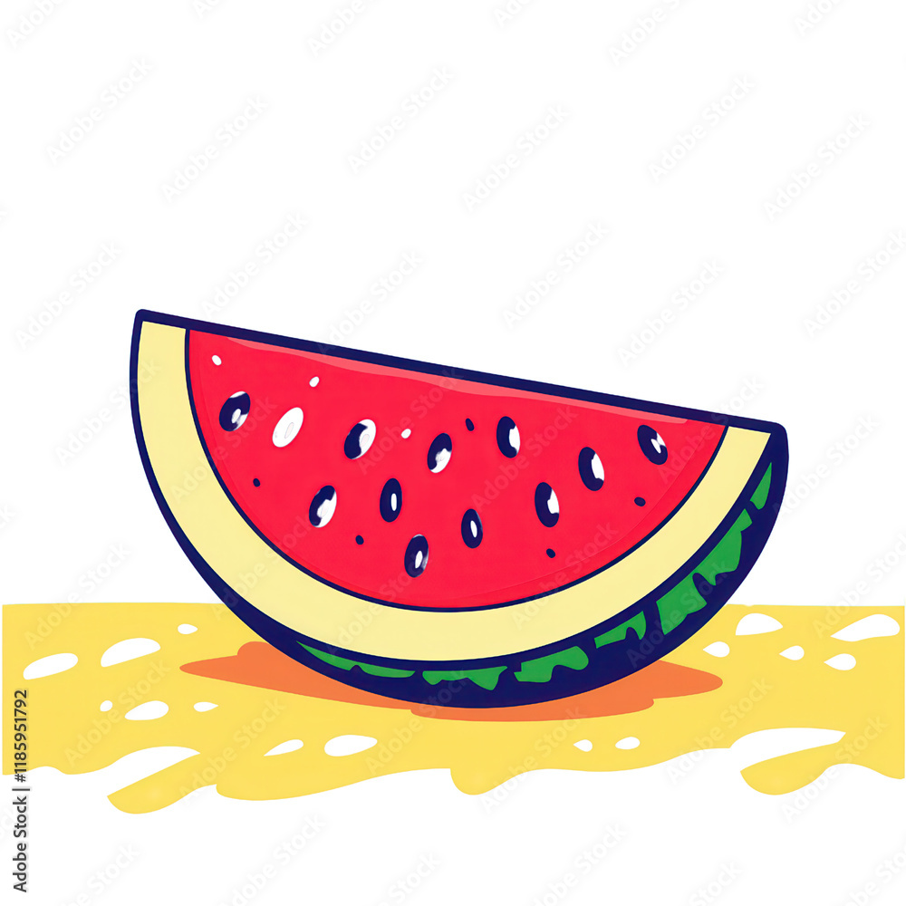 A cheerful illustration of a watermelon slice set against a bright yellow background, ideal for summer-themed designs, promoting healthy eating and refreshing snacks. A cheerful illustration of a watermelon slice set against a bright yellow background, ideal for summer-themed designs, promoting healthy eating and refreshing snacks.