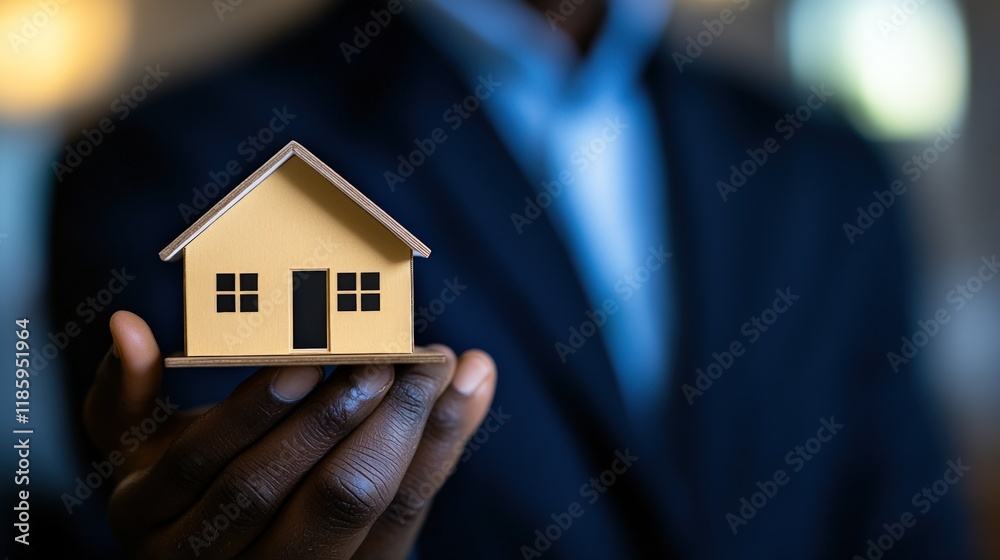 Real Estate Agent Holding a Miniature House Model Real Estate Agent Holding a Miniature House Model