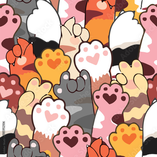 Cute paws of cat or dog cartoon seamless background