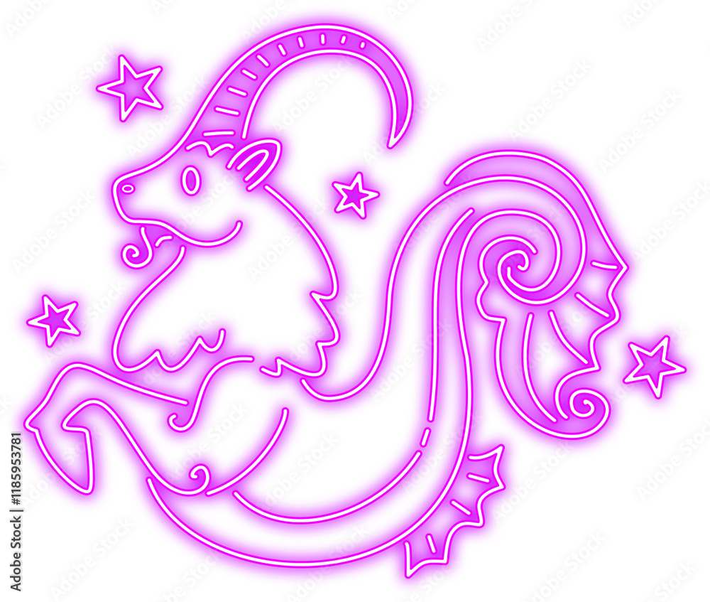 Neon glow capricorn zodiac illustration Neon glow capricorn zodiac illustration