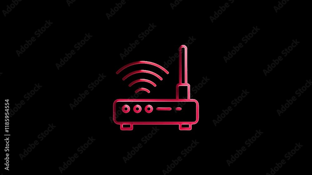 Glowing neon line Router and wi-fi signal icon isolated on black background. Wireless ethernet modem router. Computer technology internet. 4K Video motion graphic .. Glowing neon line Router and wi-fi signal icon isolated on black background. Wireless ethernet modem router. Computer technology internet. 4K Video motion graphic ..