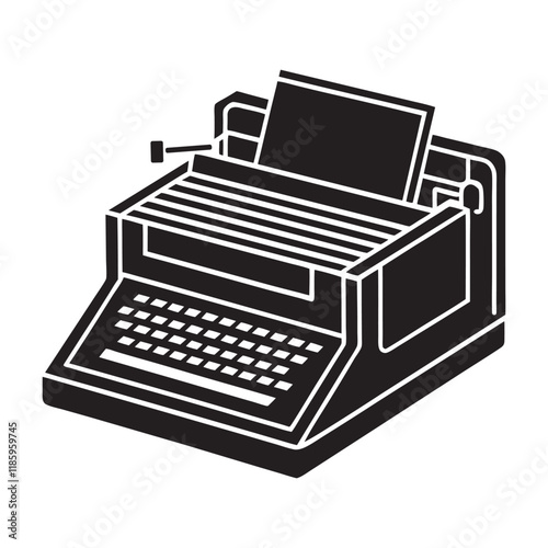 Teletype, typing machine silhouette vector icon illustration on white background.