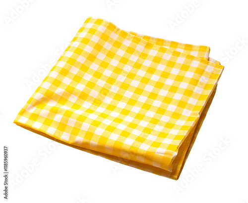 Fotografi Above of placemat fabric cloth or arrangement of gingham-patterned fabrics in pastel green tones, isolate on a white background