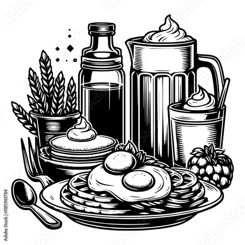 Classic Breakfast Table engraving vector