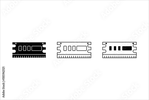 Ram memory icon. random access memory ssd ddr computer cpu ram in motherboard logo set vector. electric microchip circuit processor disc device symbol. pc ram memory storage board logo mark sign
