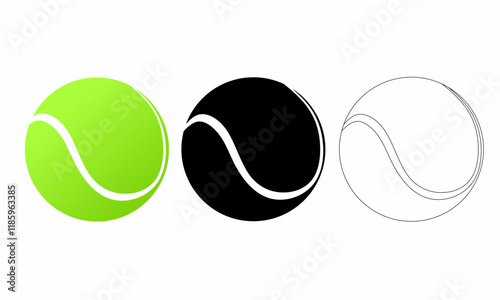 Collection of tennis ball icons in outline and silhouette styles. Ideal for sports, fitness, and recreational-themed designs, offering versatile graphic options