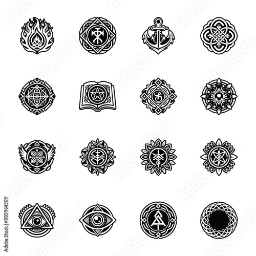 Set of Glyph Style Alchemy and Magic Symbols Icons 

