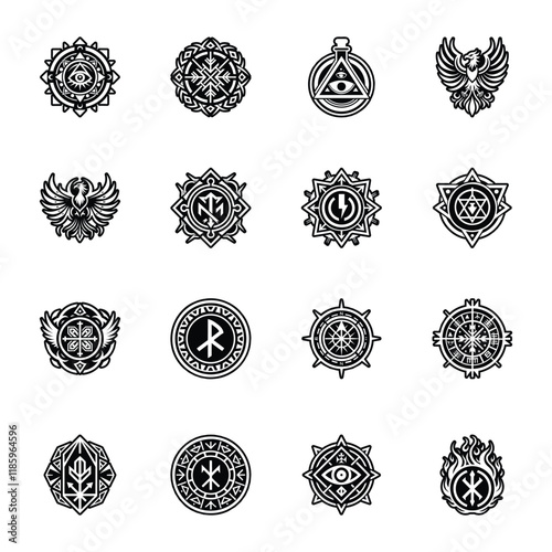 Set of Glyph Style Powerful Symbols Icons 

