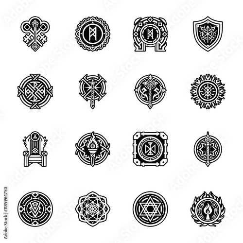 Collection of Magic Tattoos Glyph Style Icons 

