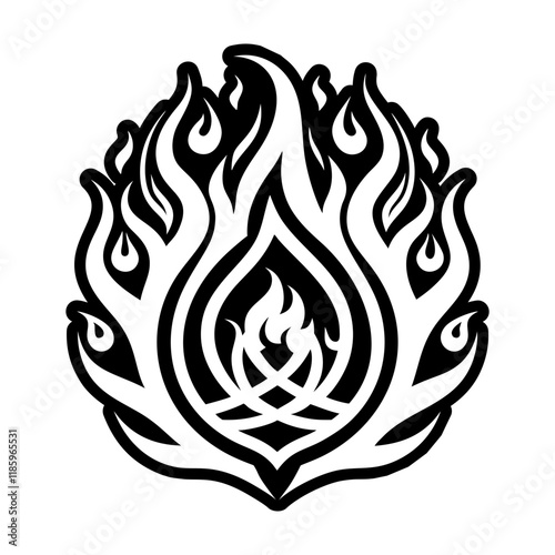 A glyph style icon of the flame sigil