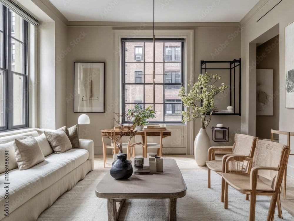 Fototapeta premium Modern Minimalist Living Room Apartment Interior Design