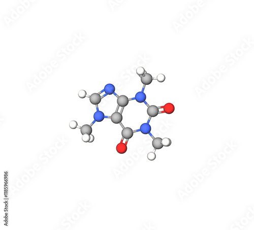 3D model of the caffeine molecule on a transparent background. photo