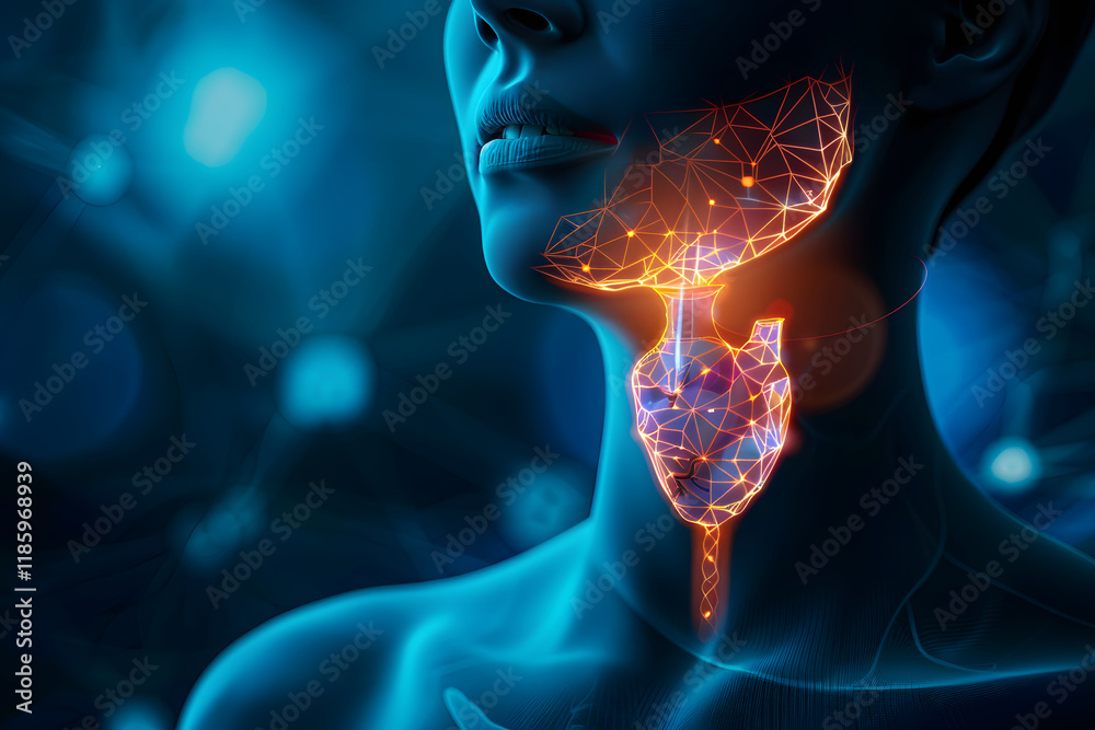 Detailed view of a womans thyroid gland, illustrating its structure