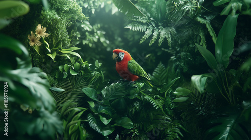 Scarlet Macaw in Lush Rainf...