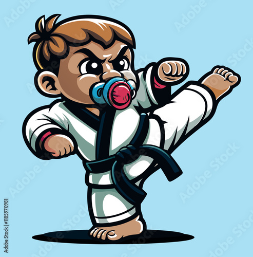 piccolo bambino col ciuccio pratica taekwondo karate 01