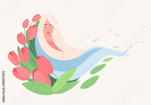 spring girl in flovers vector illustration