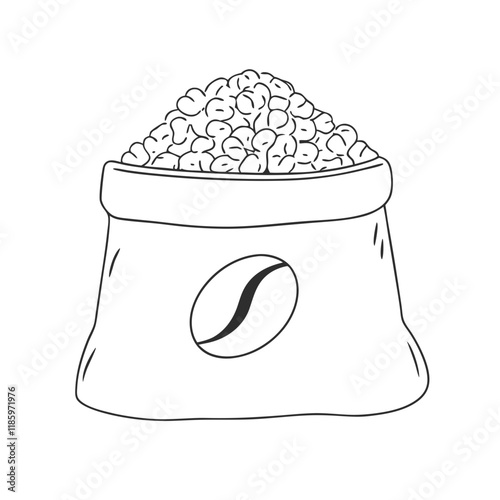 Vector Line Art of Coffee Bean Bag