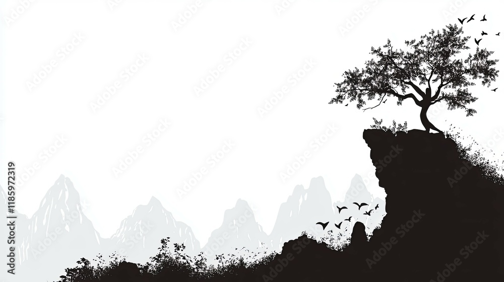 Fototapeta premium Silhouette of a yoga practitioner balancing