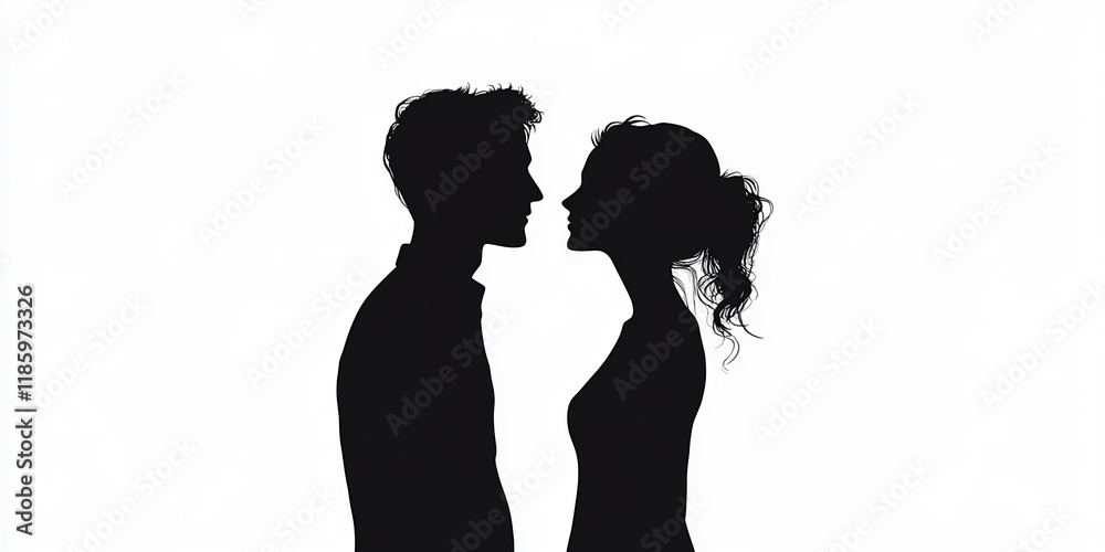 A silhouette illustration of a couple in love, hugging against a plain white background. The minimalistic black-and-white style enhances the emotion and universality of the scene. A silhouette illustration of a couple in love, hugging against a plain white background. The minimalistic black-and-white style enhances the emotion and universality of the scene.