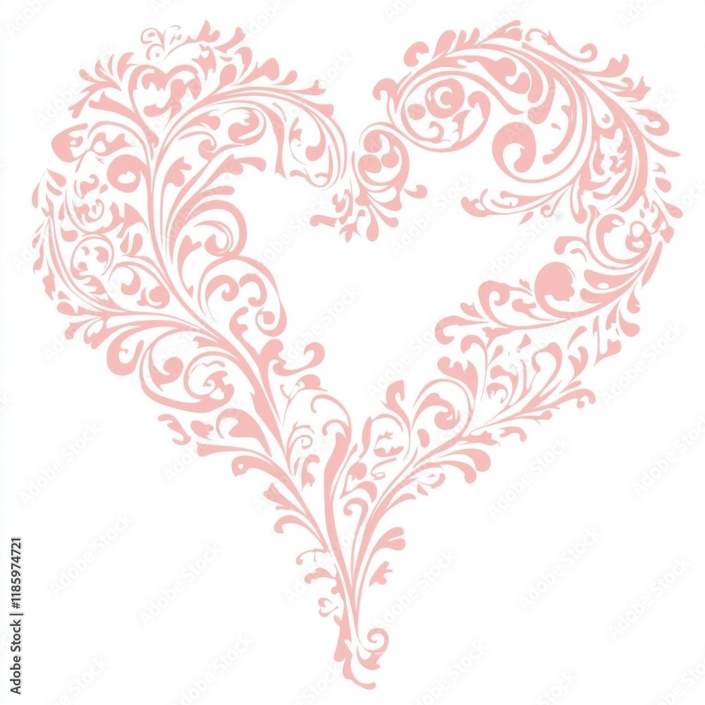 A delicate pink heart shape adorned with intricate floral swirls, symbolizing love and beauty in a whimsical design. A delicate pink heart shape adorned with intricate floral swirls, symbolizing love and beauty in a whimsical design.