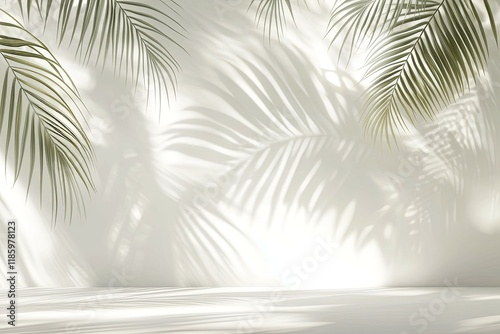 Abstract silhouette shadow white background of natural leaves tree branch falling on wall. shadow of tropical leaves sun light.