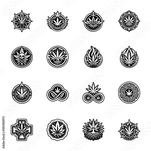 Bundle of Marijuana Symbols Glyph Style Icons 

