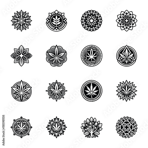 Collection of Glyph Style Marijuana Culture Icons 

