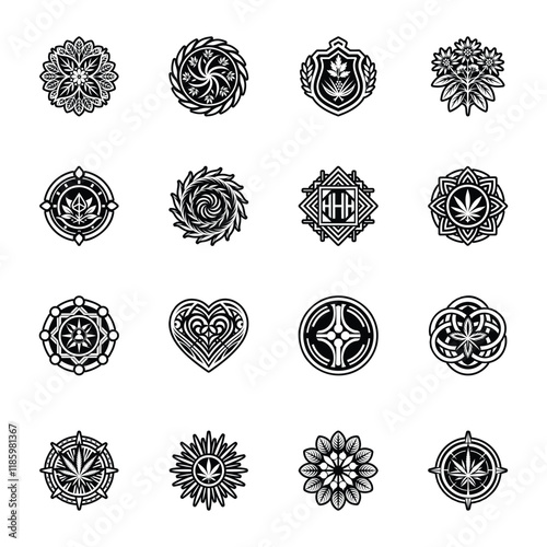 Set of Glyph Style CBD Culture Symbols 

