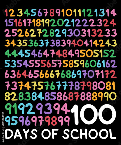 Colorful numbers celebrating 100 days of school on black background