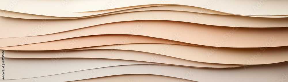 Fototapeta premium A composition of layered, wavy paper in soft beige tones, creating a serene and textured visual effect.