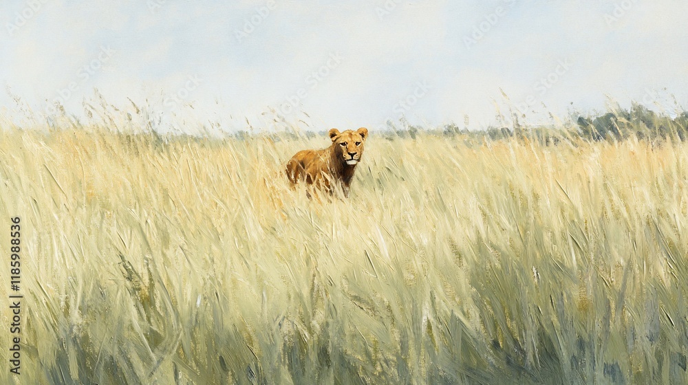A lioness stands amidst tall grass in a serene landscape, capturing the beauty of nature. A lioness stands amidst tall grass in a serene landscape, capturing the beauty of nature.