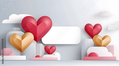 Abstract Geometric Hearts Composition with Negative Space for Copy