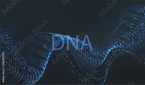 Artificial Intelligence DNA particle waves future connect innovation vector design. Big data biology dna molecule background. Technology ai genetic code particles dots banner.