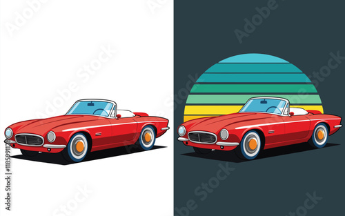 retro style classic car old muscle car Vintage vehicle vector illustration for t-shirt logo label badge design 