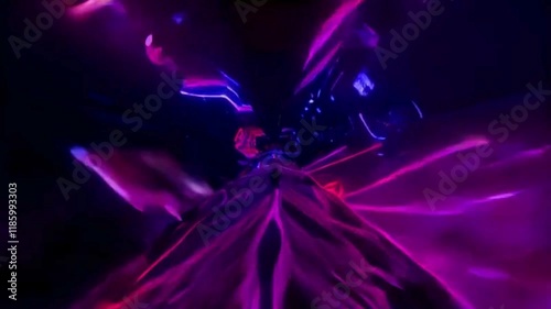 A vibrant and captivating visual of a neon light creating a psychedelic effect. Blue. Purple.
