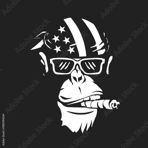 Cool Chimpanzee with Bandana and Cigar Illustration