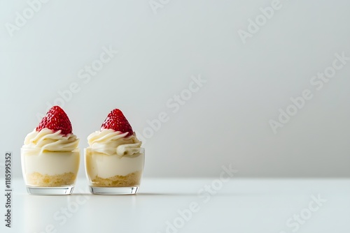 Strawberry cheesecake dessert cups on white background photo