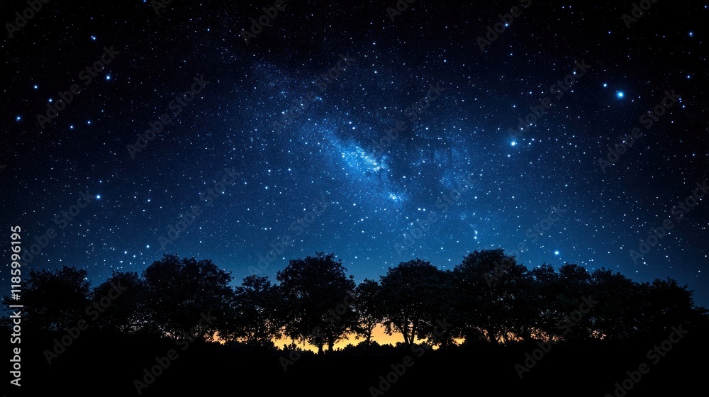Starry night sky over silhouetted trees. Starry night sky over silhouetted trees.