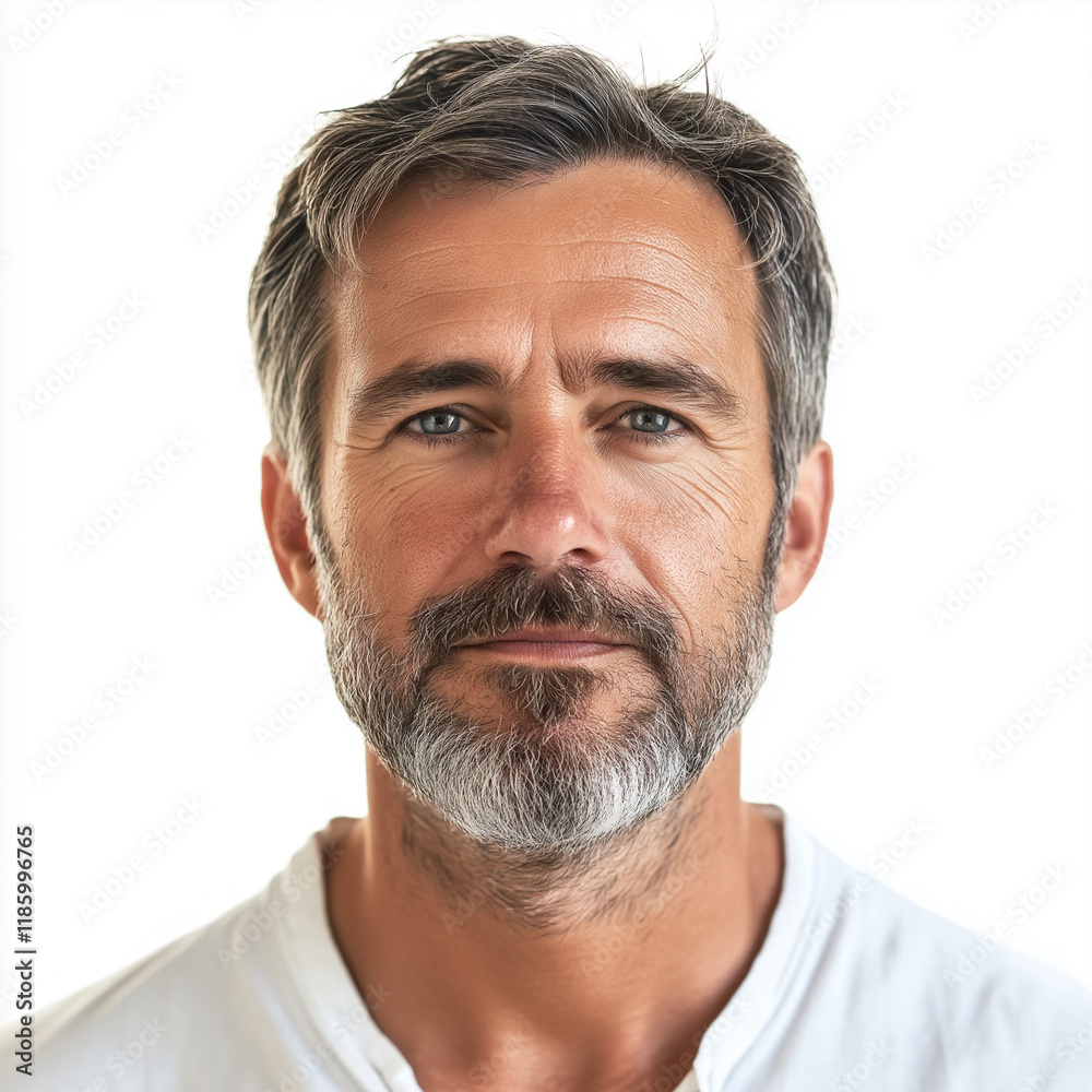 Fototapeta premium photo of a middle aged man smiling into the camera. white background