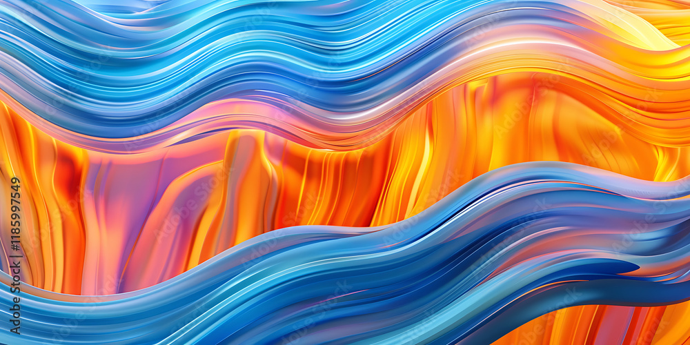 Abstract wavy digital art with blue and orange hues intermingling dynamically. Abstract wavy digital art with blue and orange hues intermingling dynamically.