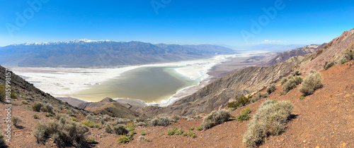 Panorama landscape of badwater basin from Dantes view in Death Valley National Park, California