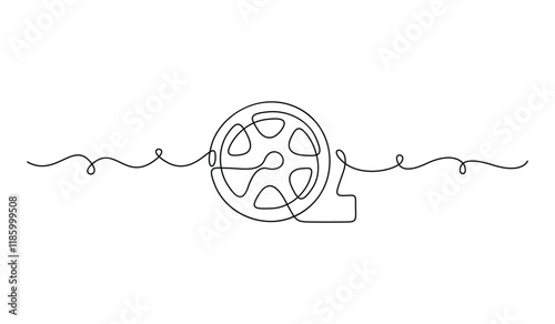 Film reel continuous one line drawing of design outline vector illustration