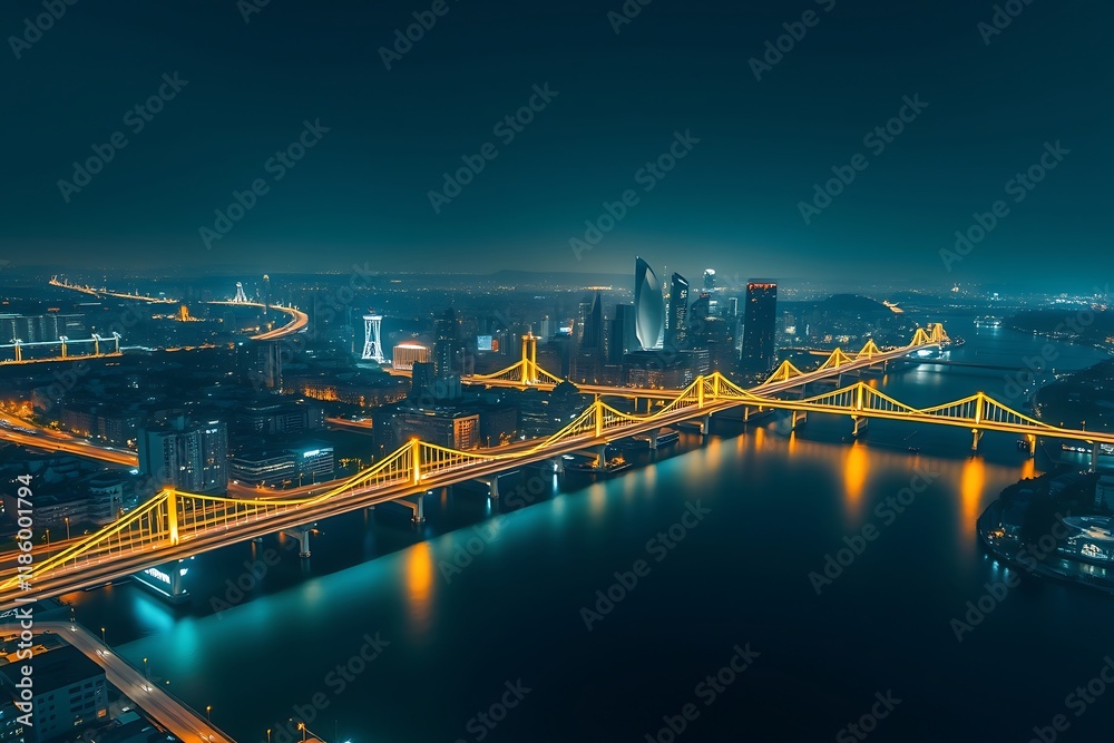 Abstract smart city lights by night, , network ,river bridge connectivity, technology, telecommunications with background. Abstract smart city lights by night, , network ,river bridge connectivity, technology, telecommunications with background.