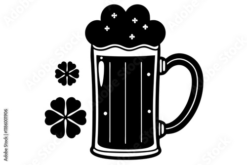 Beer Mug Silhouette, Festive Irish Pub Culture, Vector Illustration, Traditional Irish Drink Design