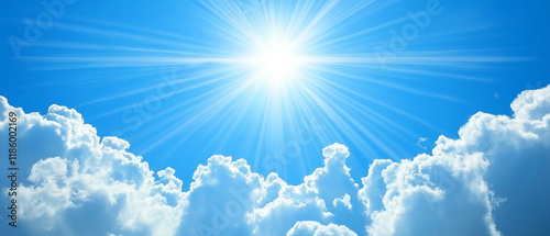 panoramic view above the sky with sun shining from above the clouds in the sky as a motivation concept